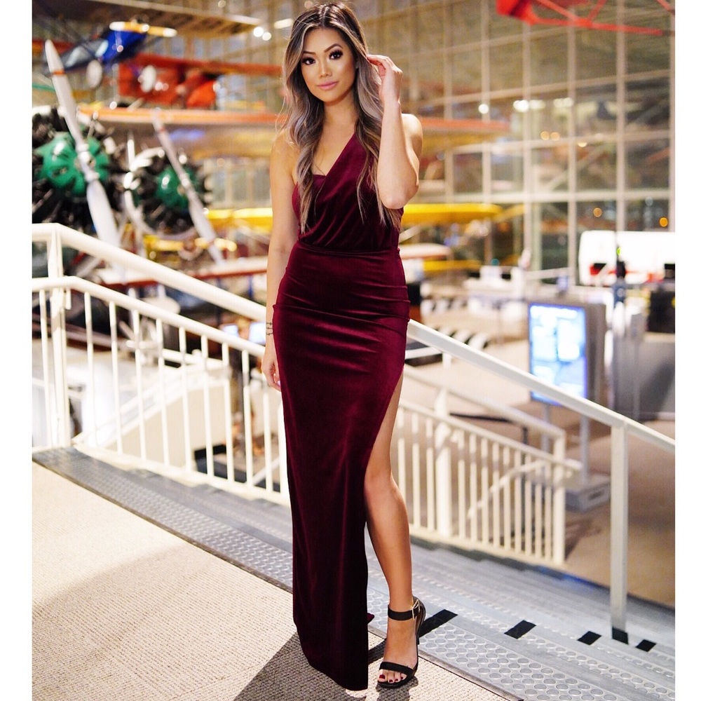 Velvet One Shoulder Strap Dress